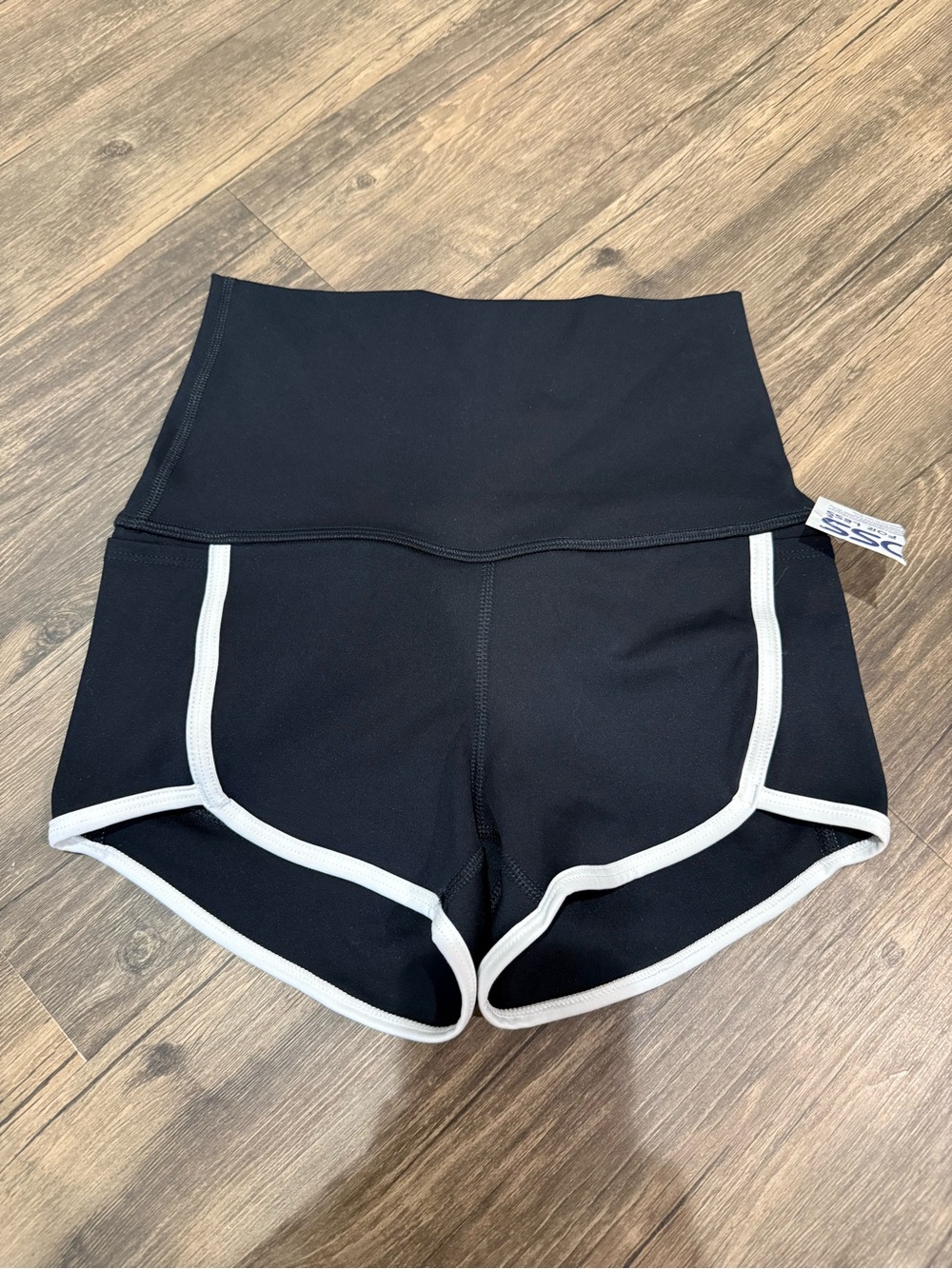 FP Movement High-Waist Black Workout Shorts with White Trim